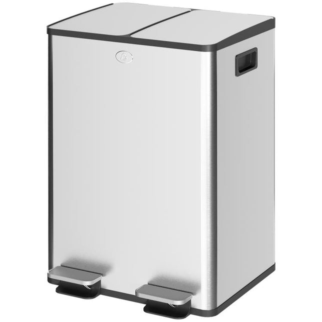 56L Dual Compartment Stainless Steel Bin, with Deodoriser Holders - Silver Tone