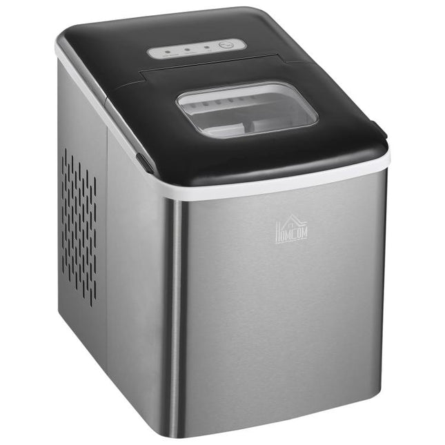 Ice Maker Machine Countertop, 9 Ice Cubes in 8 Mins, 12KG in 24Hrs, Self-Cleaning Portable Ice Cube Maker w/ Adjustable Ice Size, Ice Scoop, Basket, Stainless Steel, No Plumbing Required, Black