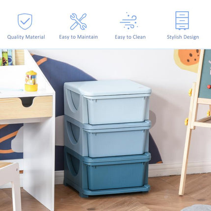 3 Drawers Plastic Storage Units, 3 Tier Kids Storage Units, Children Toy Chest for Nursery, Playroom, Bedroom, Blue