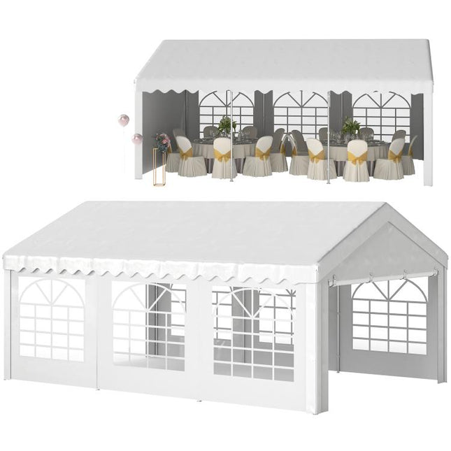 6m x 4m Heavy Duty Garden Gazebo, Galvanised Marquee Party Tent with Removable Sides and Windows for Parties, Wedding and Events, White