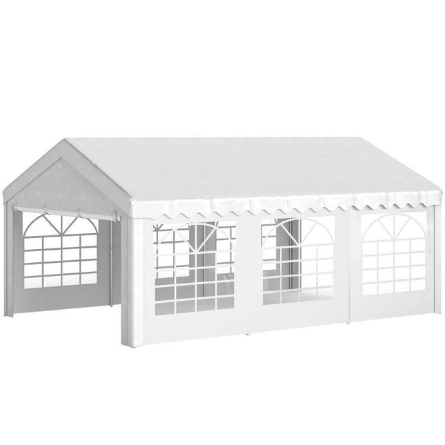 6m x 4m Heavy Duty Garden Gazebo, Galvanised Marquee Party Tent with Removable Sides and Windows for Parties, Wedding and Events, White