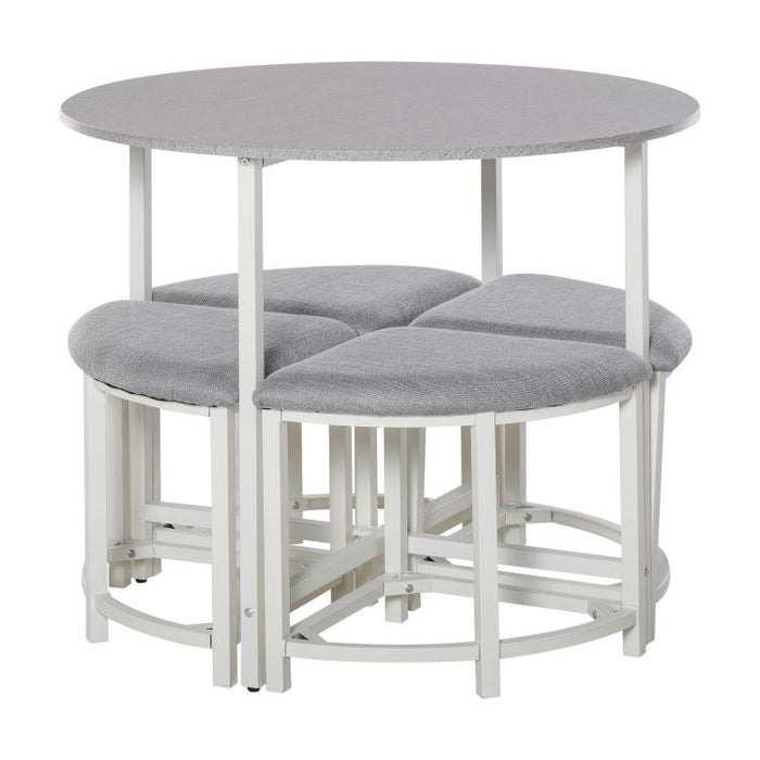 Modern Round Dining Table Set with 4 Upholstered Stools for Dining Room, Kitchen, Grey