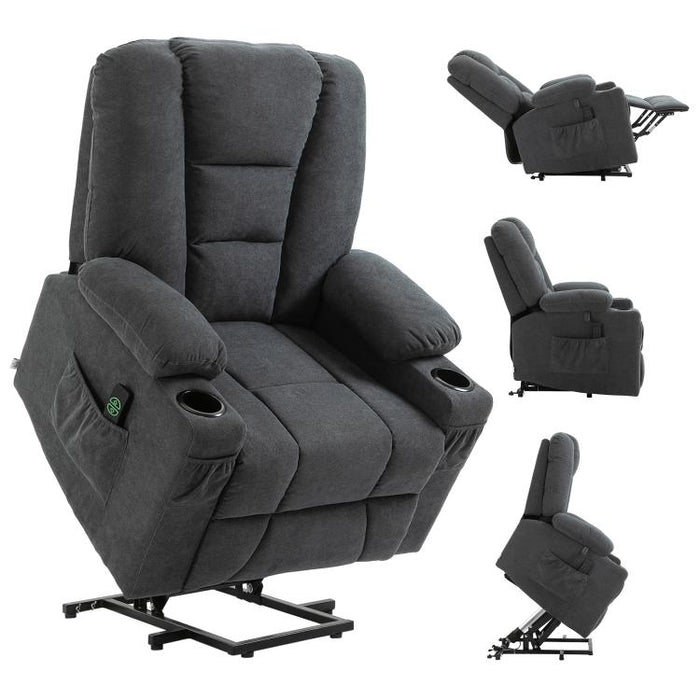 Oversized Riser and Recliner Chairs for the Elderly, Fabric Upholstered Lift Chair for Living Room with Remote Control, Side Pockets, Cup Holder, Charcoal Grey