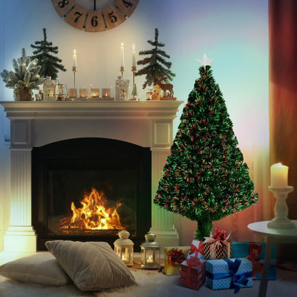 4FT Pre-Lit Fibre Optic Artificial Christmas Tree Holiday Xmas Décor with Tree Topper Multi-Colour