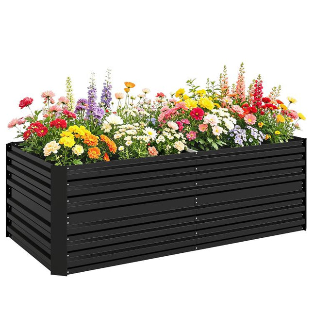 Raised Beds for Garden, Galvanised Steel Outdoor Planters with Multi-reinforced Rods, 180 x 90 x 59 cm, Black