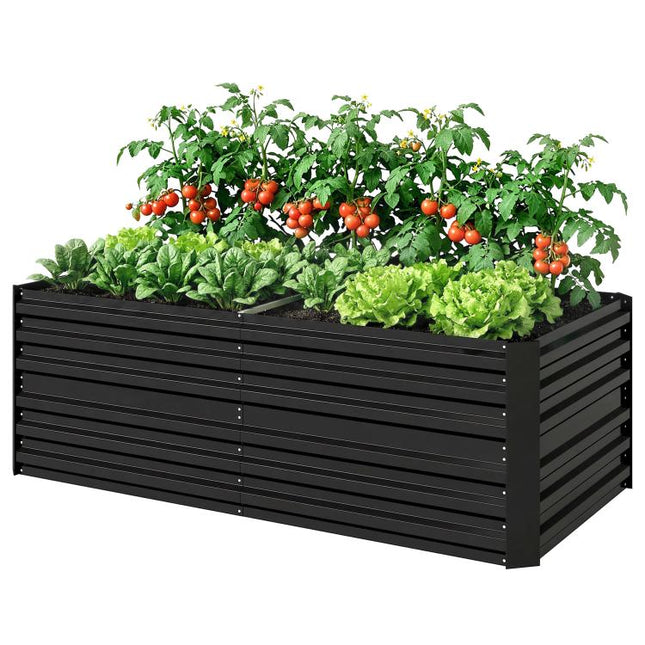 Raised Beds for Garden, Galvanised Steel Outdoor Planters with Multi-reinforced Rods, 180 x 90 x 59 cm, Black