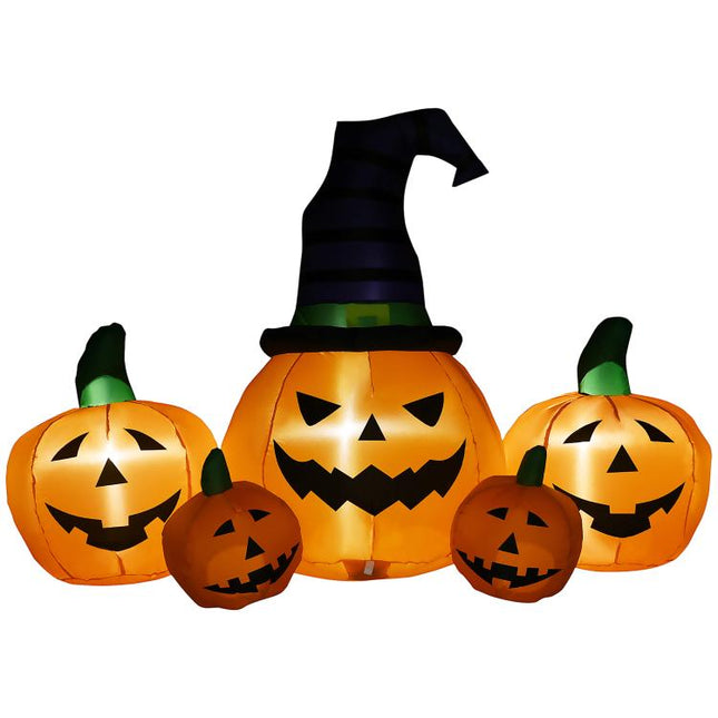 6ft Inflatable Halloween Large Pumpkin in Hat with Four Small Pumpkins, Blow-Up Outdoor LED Display for Lawn, Garden, Party