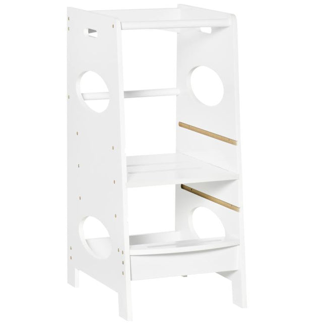 Toddler Step Stool Kids Adjustable Standing Tower with Safety Rail for Kitchen Counter White