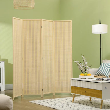 4 Panel Folding Room Divider Screen, Wall Panel Privacy Furniture, Freestanding Paravent Partition Separator for Living Room, Bedroom and Office, 180 x 180cm, Natural