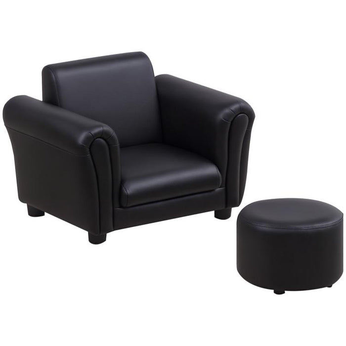 Toddler Chair Single Seater Kids Sofa Set, 54 x 42 x 41cm, Kids Sofa with Stool, Black