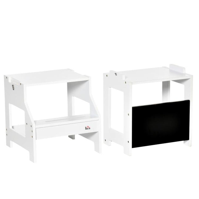2 in 1 Kids Kitchen Step Stool with Safety Rail Toddler Steps with Chalkboard for Kitchen Bathroom, White