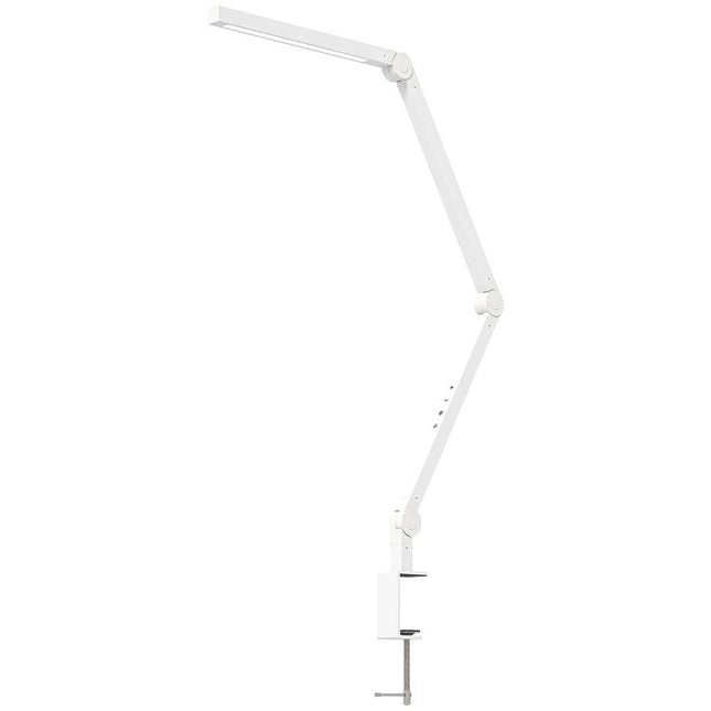 LED Desk Lamp, Dimmable Desk Light with Swing Arm and Clamp, Adjustable Eye-Caring Table Lamp with 2 Colour Modes & 5 Brightness Levels for Study, Drawing, Office, Architect, Task, White