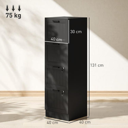 4 Drawer Filing Cabinet with Lock, Office Storage Cabinet with Adjustable Hanging Bars for A4 Letter Size Files, Black