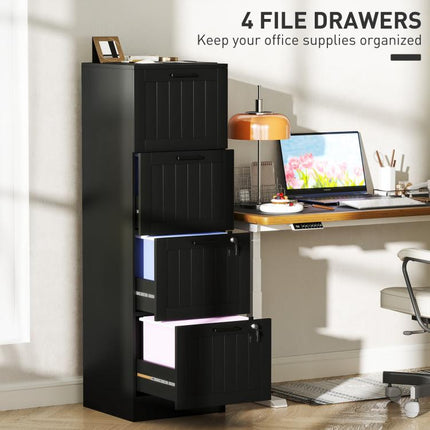4 Drawer Filing Cabinet with Lock, Office Storage Cabinet with Adjustable Hanging Bars for A4 Letter Size Files, Black