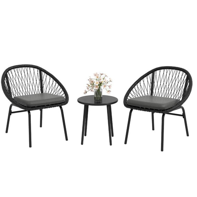 Three-Piece Rattan Bistro Set - Black