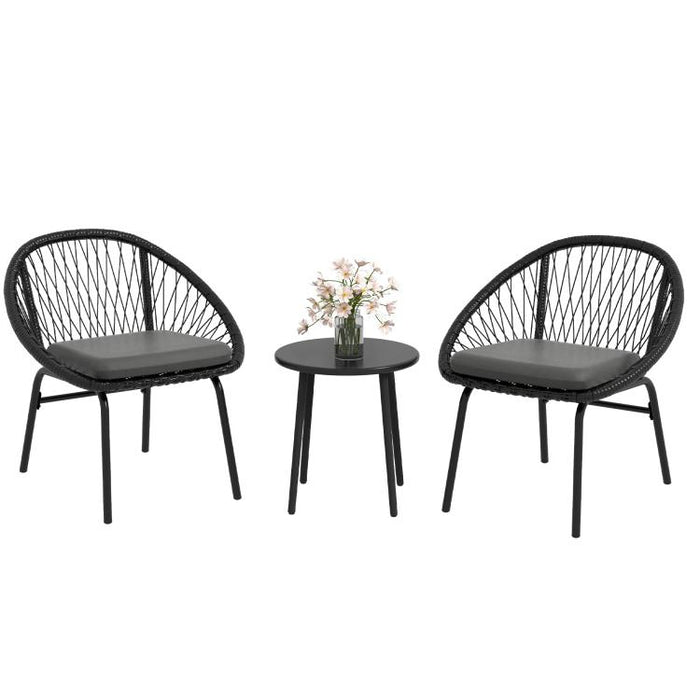 Three-Piece Rattan Bistro Set - Black