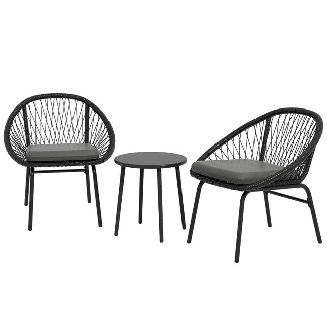 Three-Piece Rattan Bistro Set - Black