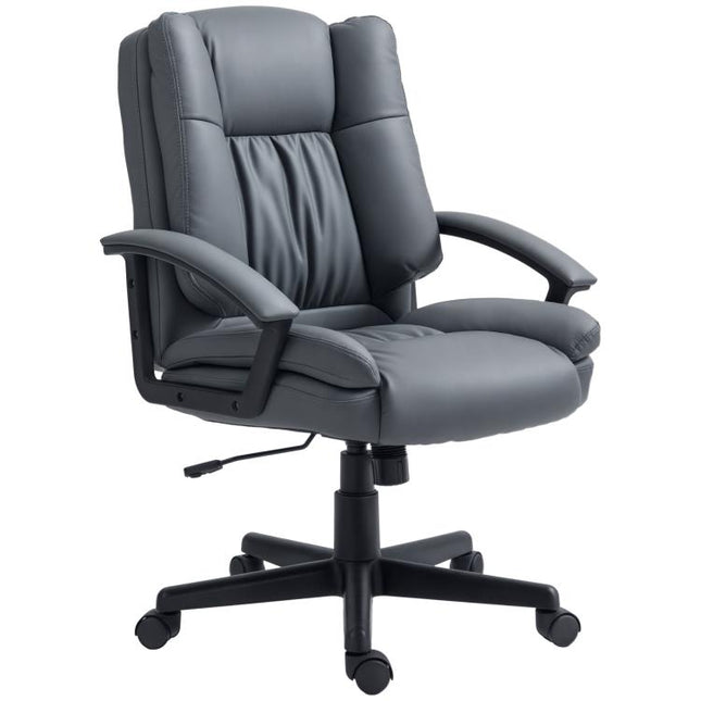 Desk Chair, PU Leather Office Chair with Adjustable Height and Swivel Wheels, for Home Work Study, Dark Grey