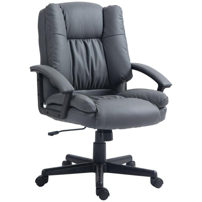 Desk Chair, PU Leather Office Chair with Adjustable Height and Swivel Wheels, for Home Work Study, Dark Grey