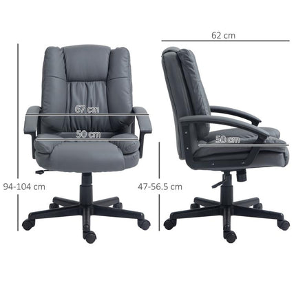 Desk Chair, PU Leather Office Chair with Adjustable Height and Swivel Wheels, for Home Work Study, Dark Grey
