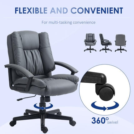Desk Chair, PU Leather Office Chair with Adjustable Height and Swivel Wheels, for Home Work Study, Dark Grey