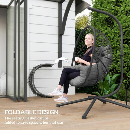 Metal Stand Hanging Egg Chair, with Full Body Padded Seat - Grey