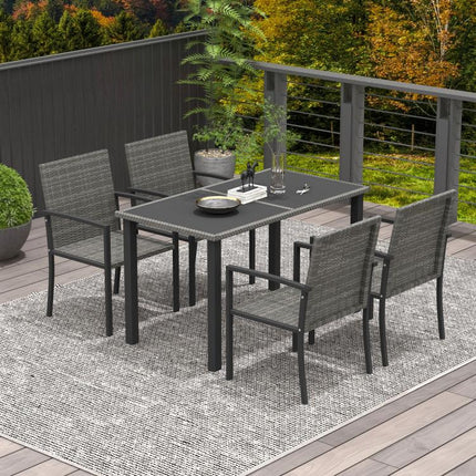 Outdoor Dining Set 5 Pieces Patio Conservatory with Tempered Glass Tabletop,4 Dining Chairs - Grey