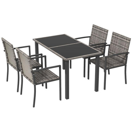 Outdoor Dining Set 5 Pieces Patio Conservatory with Tempered Glass Tabletop,4 Dining Chairs - Mixed Grey