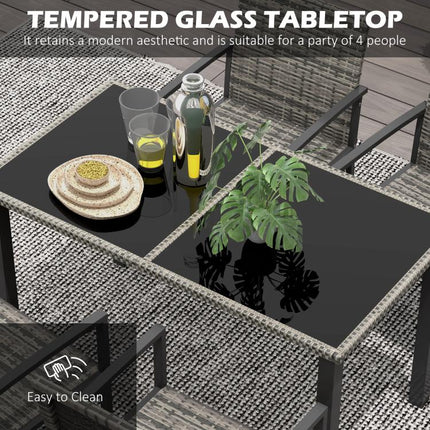 Outdoor Dining Set 5 Pieces Patio Conservatory with Tempered Glass Tabletop,4 Dining Chairs - Mixed Grey