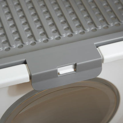 Cat Litter Box, Pet Toilet, Enclosed Kitten Pan with Front Entrance Top Exit, High Side, Scoop, White