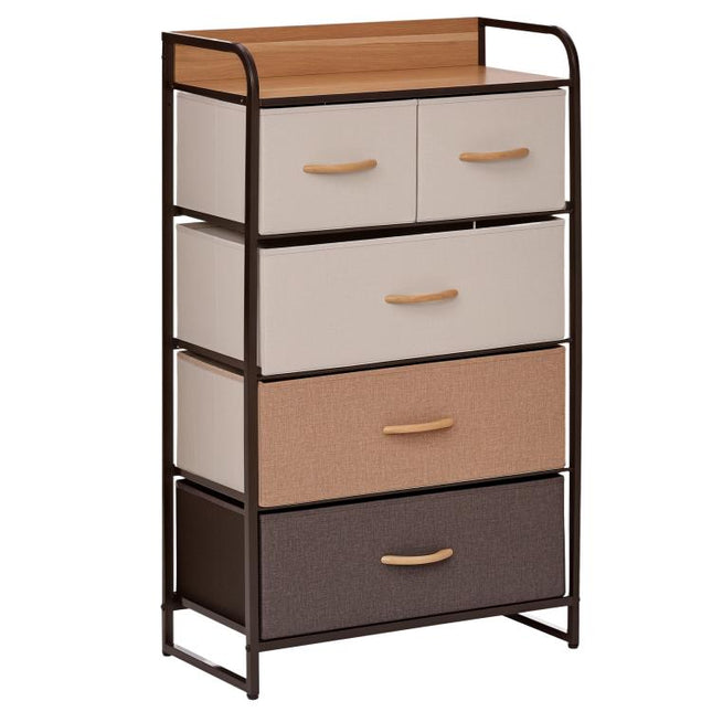 5-Drawer Dresser Tower 3-Tier Storage Organizer with Steel Frame Wooden Top for Bedroom Hallway Closets
