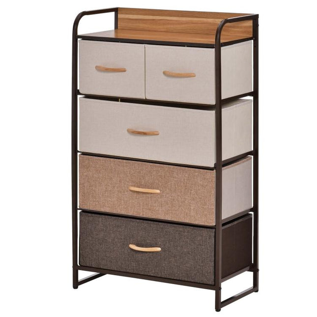 5-Drawer Dresser Tower 3-Tier Storage Organizer with Steel Frame Wooden Top for Bedroom Hallway Closets