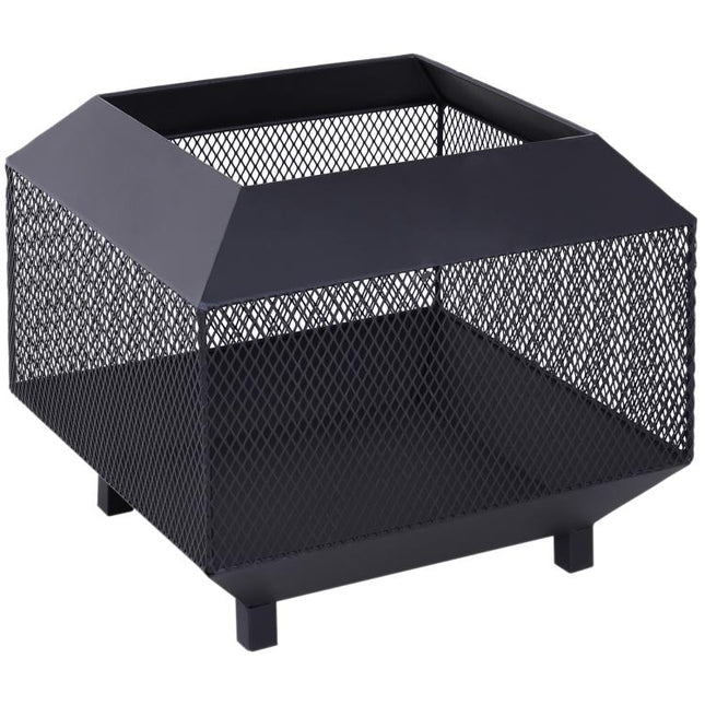 Metal Square Fire Pit Outdoor Mesh Firepit Brazier w/ Lid, Log Grate, Poker for Backyard, Camping, Bonfire, Wood Burning Stove, 44 x 44 x 40cm, Black