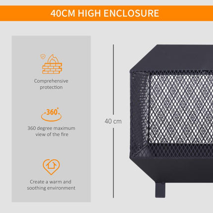Metal Square Fire Pit Outdoor Mesh Firepit Brazier w/ Lid, Log Grate, Poker for Backyard, Camping, Bonfire, Wood Burning Stove, 44 x 44 x 40cm, Black