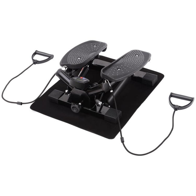 Portable Mini Stepper, Exercise Fitness Machine for Legs Arms Thigh Toner Toning Machine, Stair Steps Workout Training Fitness, w/ Resistance Bands and Floor Mat, Black