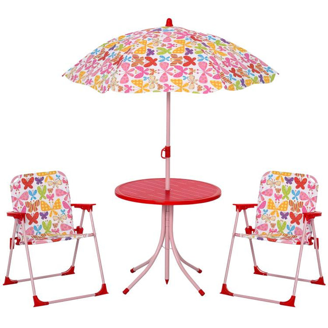 Kids Outdoor Bistro Table and Chair Set Butterfly Pattern Garden Patio Backyard with Removable & Height Adjustable Parasol