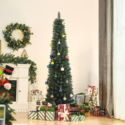 180 cm artificial Christmas tree, slim Christmas tree with 380 branch tips, foldable metal stand, green