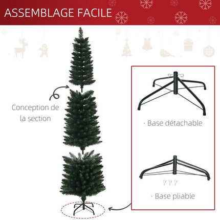 180 cm artificial Christmas tree, slim Christmas tree with 380 branch tips, foldable metal stand, green