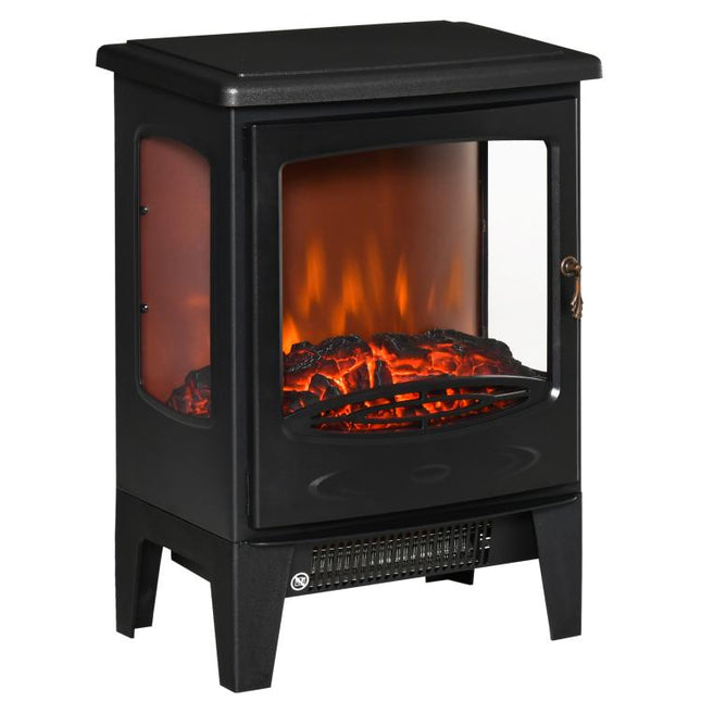 Electric Fireplace with Flame Effect and 3-Sided View, Adjustable Temperature (900W-1800W), Overheat Protection, 20-25 square meter Coverage, 39x26x54.8cm, Black