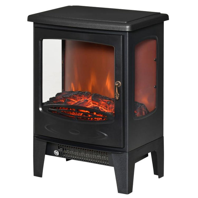 Electric Fireplace with Flame Effect and 3-Sided View, Adjustable Temperature (900W-1800W), Overheat Protection, 20-25 square meter Coverage, 39x26x54.8cm, Black