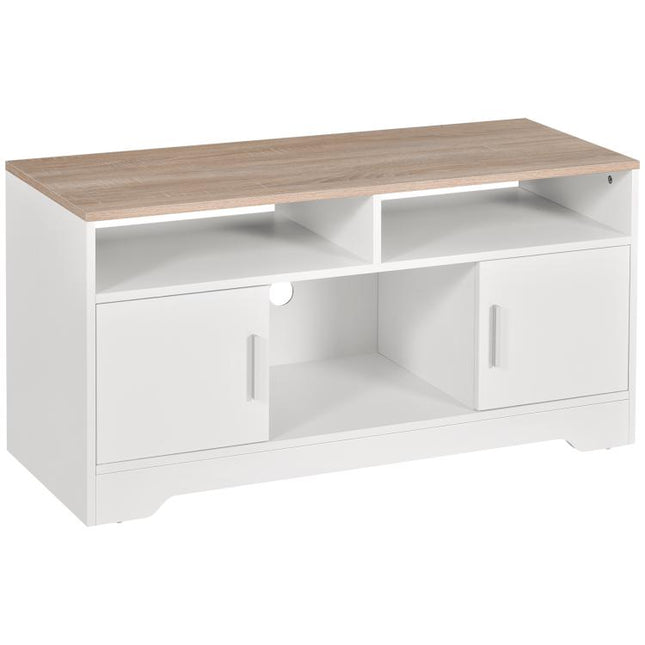 TV Stand Cabinet up to 50 inch, Modern TV Unit with Storage, Open Shelves and Cable Management for Living Room, Bedroom, White