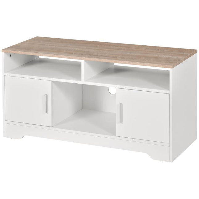 TV Stand Cabinet up to 50 inch, Modern TV Unit with Storage, Open Shelves and Cable Management for Living Room, Bedroom, White