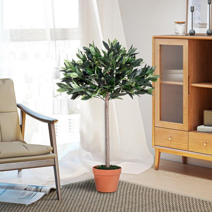 3ft Artificial Laurel Tree Indoor Plant Greenery for Home Office Potted in An Orange Pot