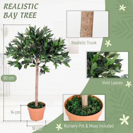 3ft Artificial Laurel Tree Indoor Plant Greenery for Home Office Potted in An Orange Pot