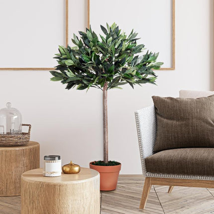 3ft Artificial Laurel Tree Indoor Plant Greenery for Home Office Potted in An Orange Pot