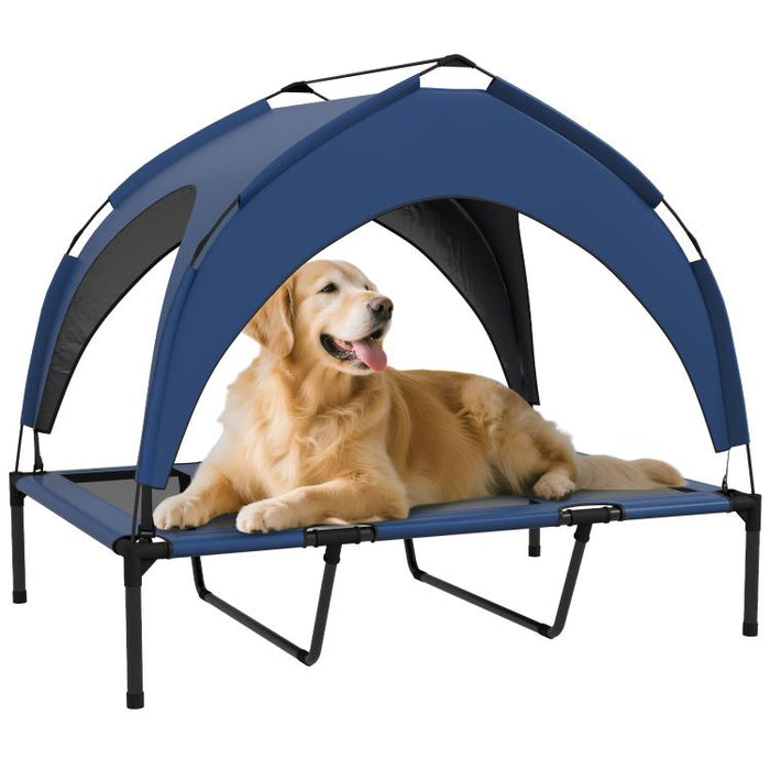 Large Dog Bed with Protective Canopy, Steel and Polyester, 106x76x94 cm, Dark Blue