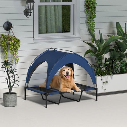 Large Dog Bed with Protective Canopy, Steel and Polyester, 106x76x94 cm, Dark Blue
