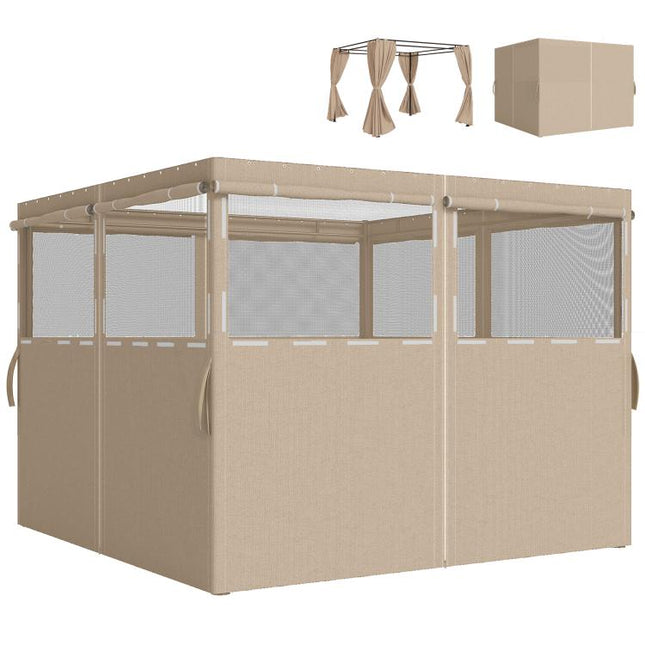 4 Pack Replacement Gazebo Curtains Privacy Panel for Most 3 x 3 m Gazebo, Outdoor Shelter Sidewalls, Khaki