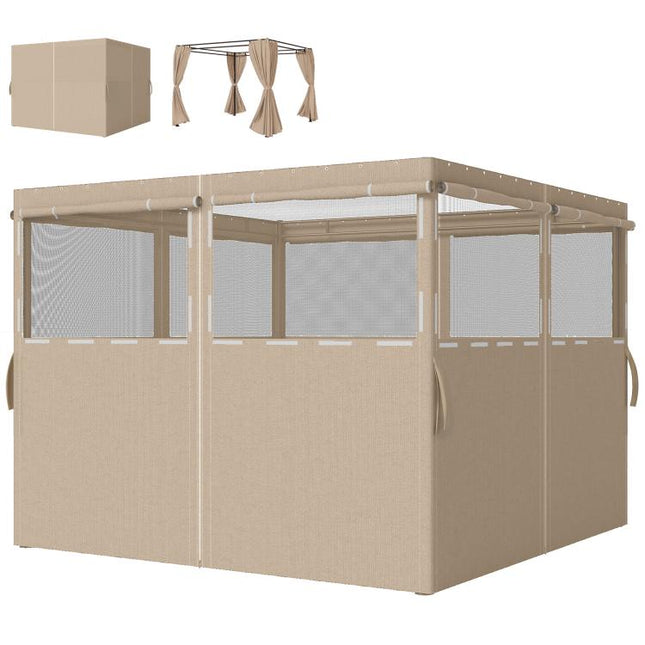 4 Pack Replacement Gazebo Curtains Privacy Panel for Most 3 x 3 m Gazebo, Outdoor Shelter Sidewalls, Khaki
