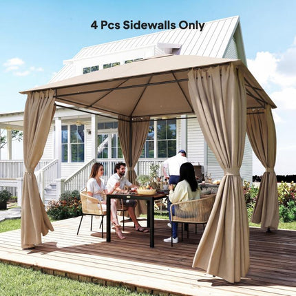 4 Pack Replacement Gazebo Curtains Privacy Panel for Most 3 x 3 m Gazebo, Outdoor Shelter Sidewalls, Khaki